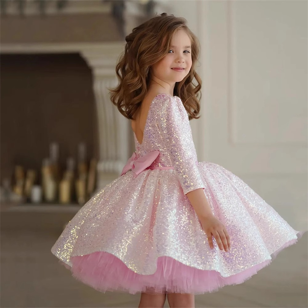 Birthday Sash Glitter - Glitter Roze Meisje Jurk Knielengte Prinses