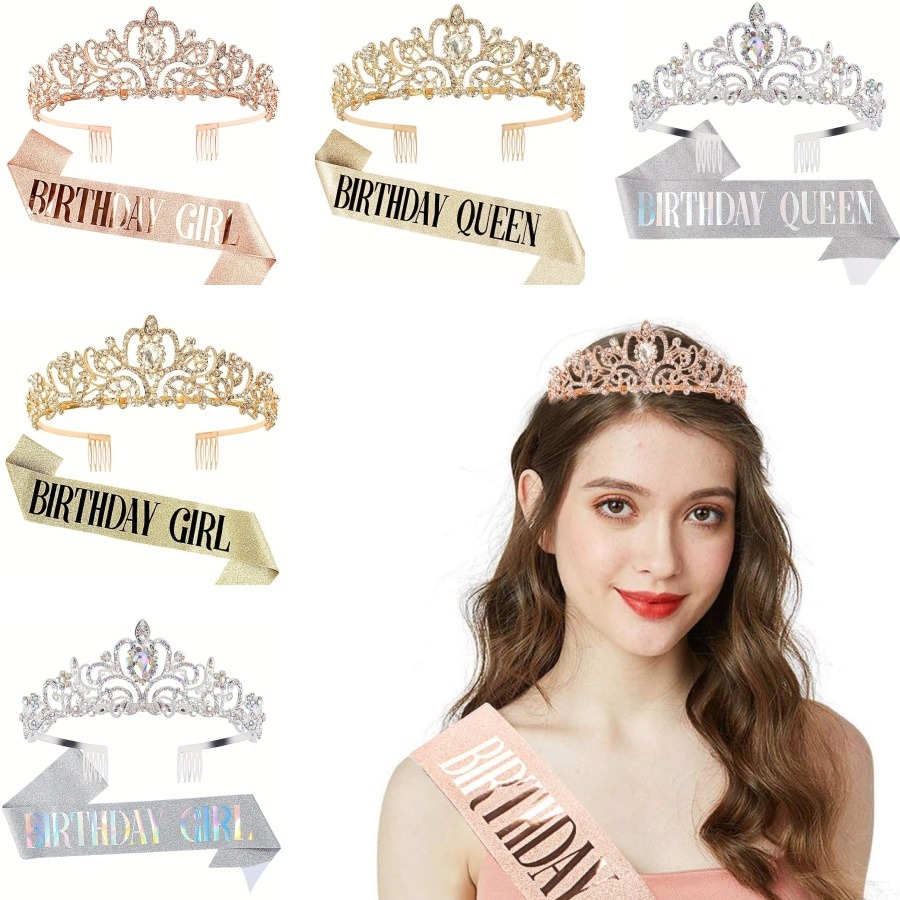 Birthday Sash Glitter - 2-delige set bling strass kristallen kroon
