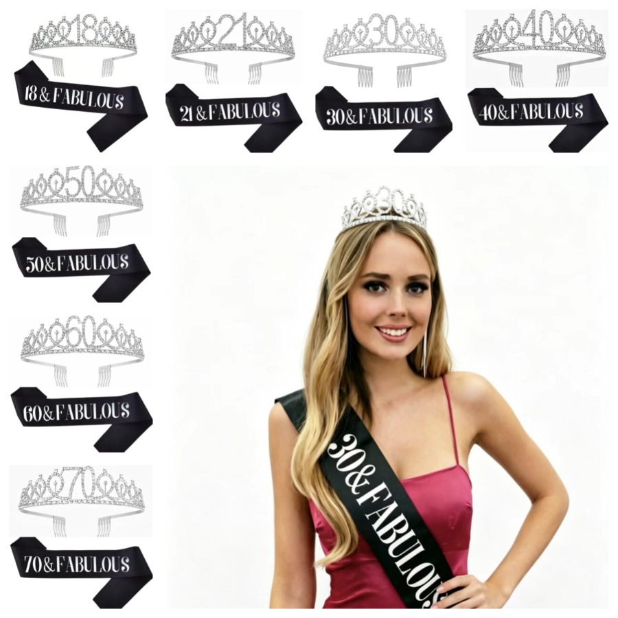 Birthday Sash Glitter - Glitter Zilverachtige Verjaardag Tiara Kroon Sash