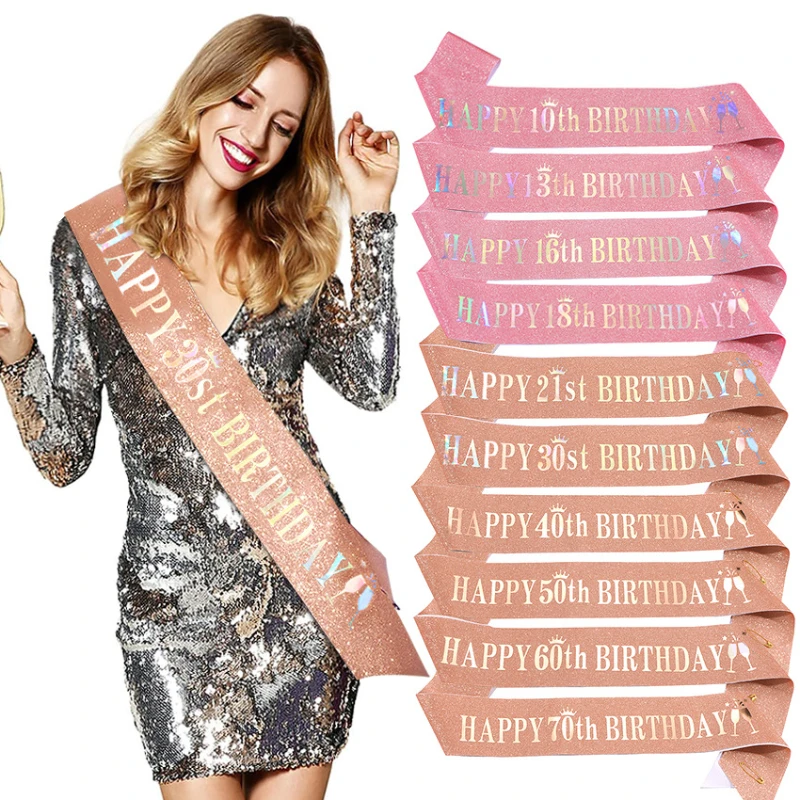 Birthday Sash Glitter - Gelukkige 10e 13e 16e 21e 30e