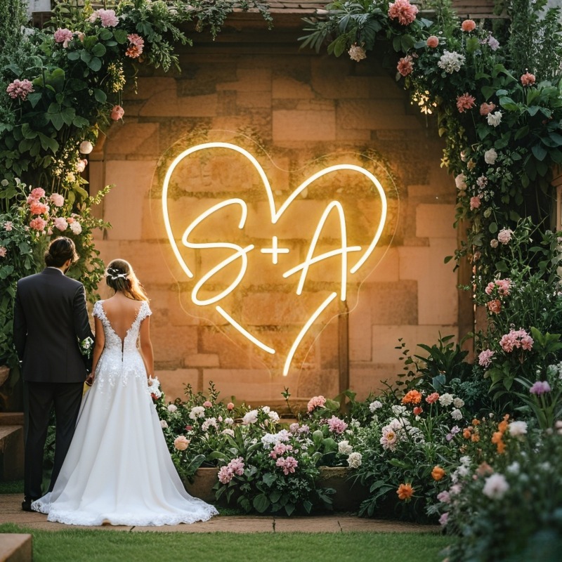 Eve Party - Aangepaste initialen hart LED neon teken,