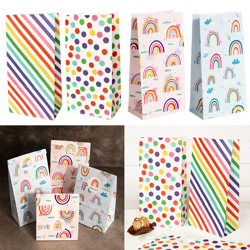 Event Party Box - Kleine papieren zakken Regenboog bedrukte snoepkoekjestas