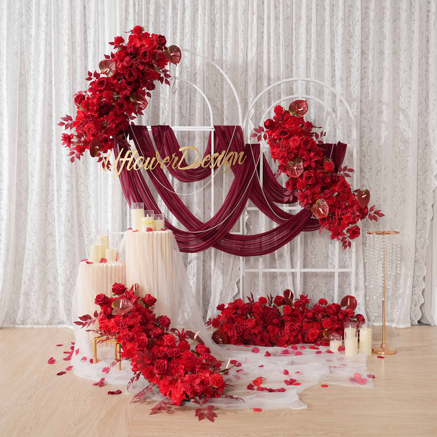 Flower Wall Panel - Uflower Rode Bloem Rij Huwelijksboog Decoratieve