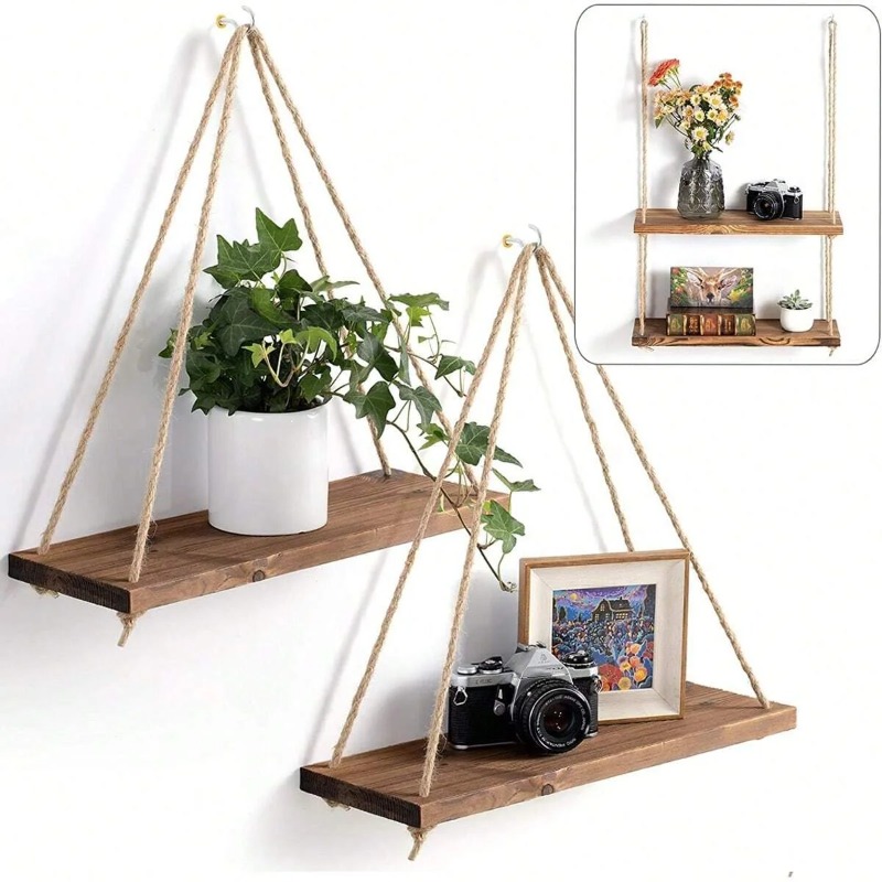Flower Wall Panel - 1PC Houten Schommel Hangende Henneptouw Wandplank