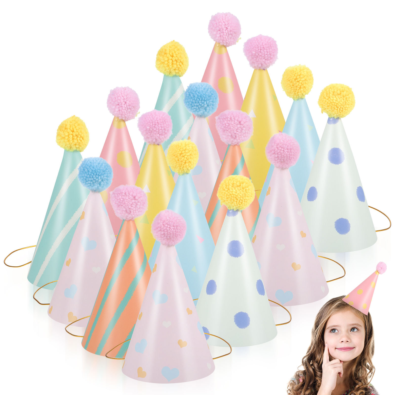 Party Hat Cone - 14 stuks papieren verjaardagshoeden voor kinderen