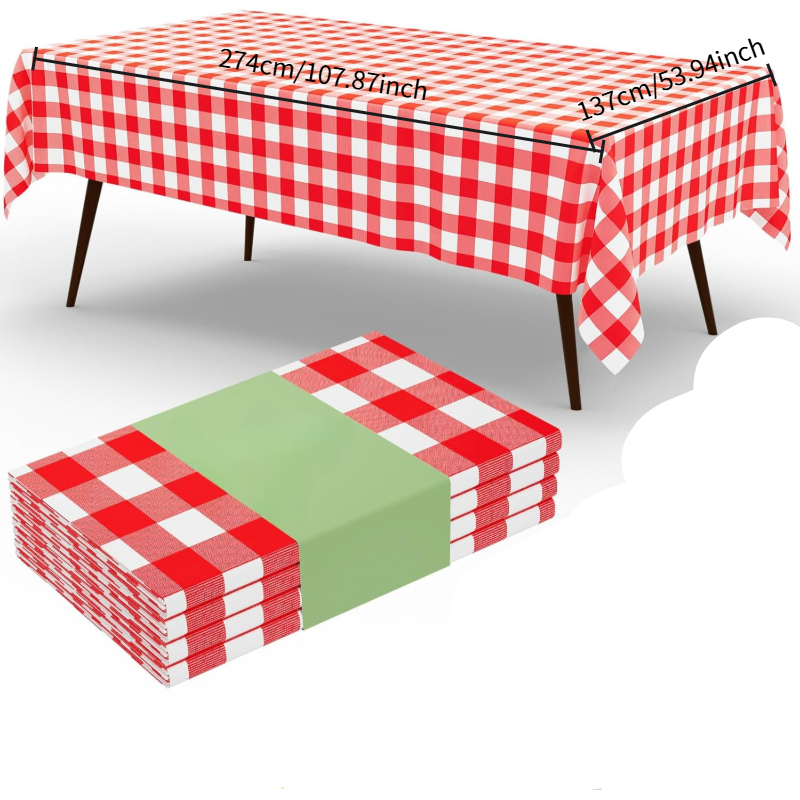 Table Cloth Disposable - Rechthoekig rood-wit geruit tafelkleed, waterdichte wegwerp-/herbruikbare