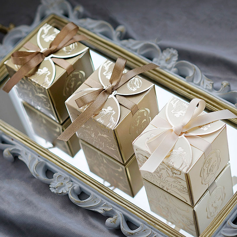 Event Party Box - Vierkante papieren geschenkdozen met linten, trouwgunsten