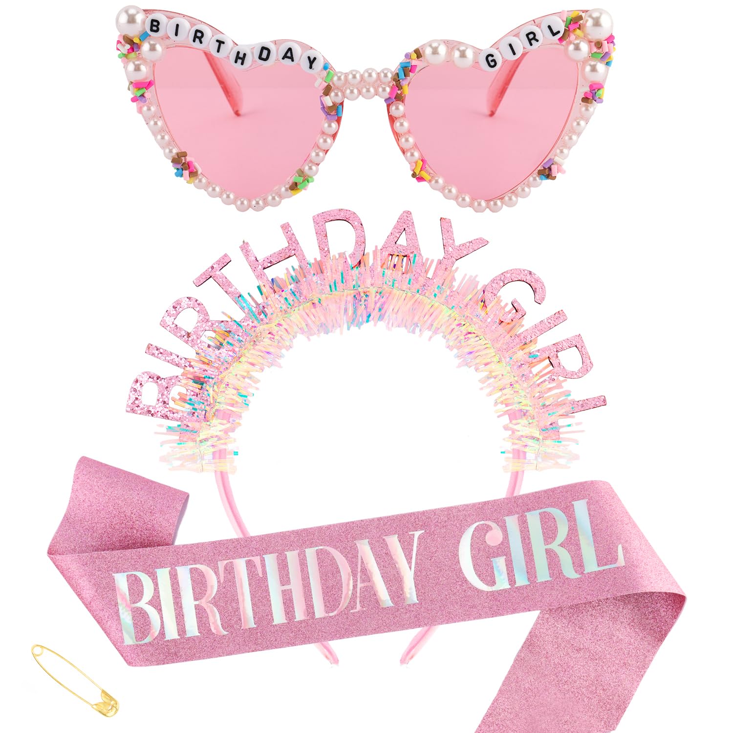 Birthday Sash Glitter - Verjaardagsslinger met hoofdband, sjaal en zonnebril,