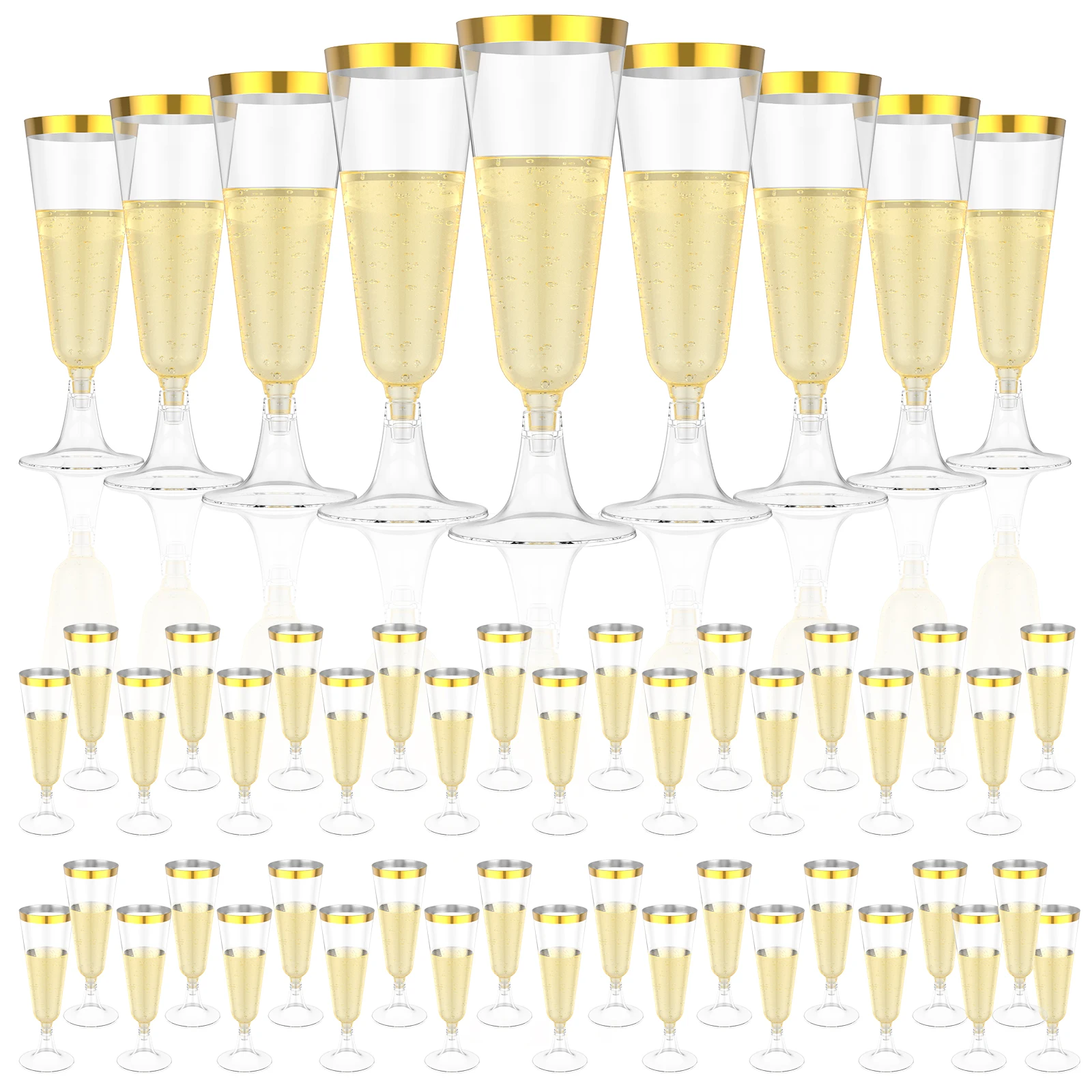 Plastic Cup 50Pcs - 50 stuks plastic champagnefluiten met gouden