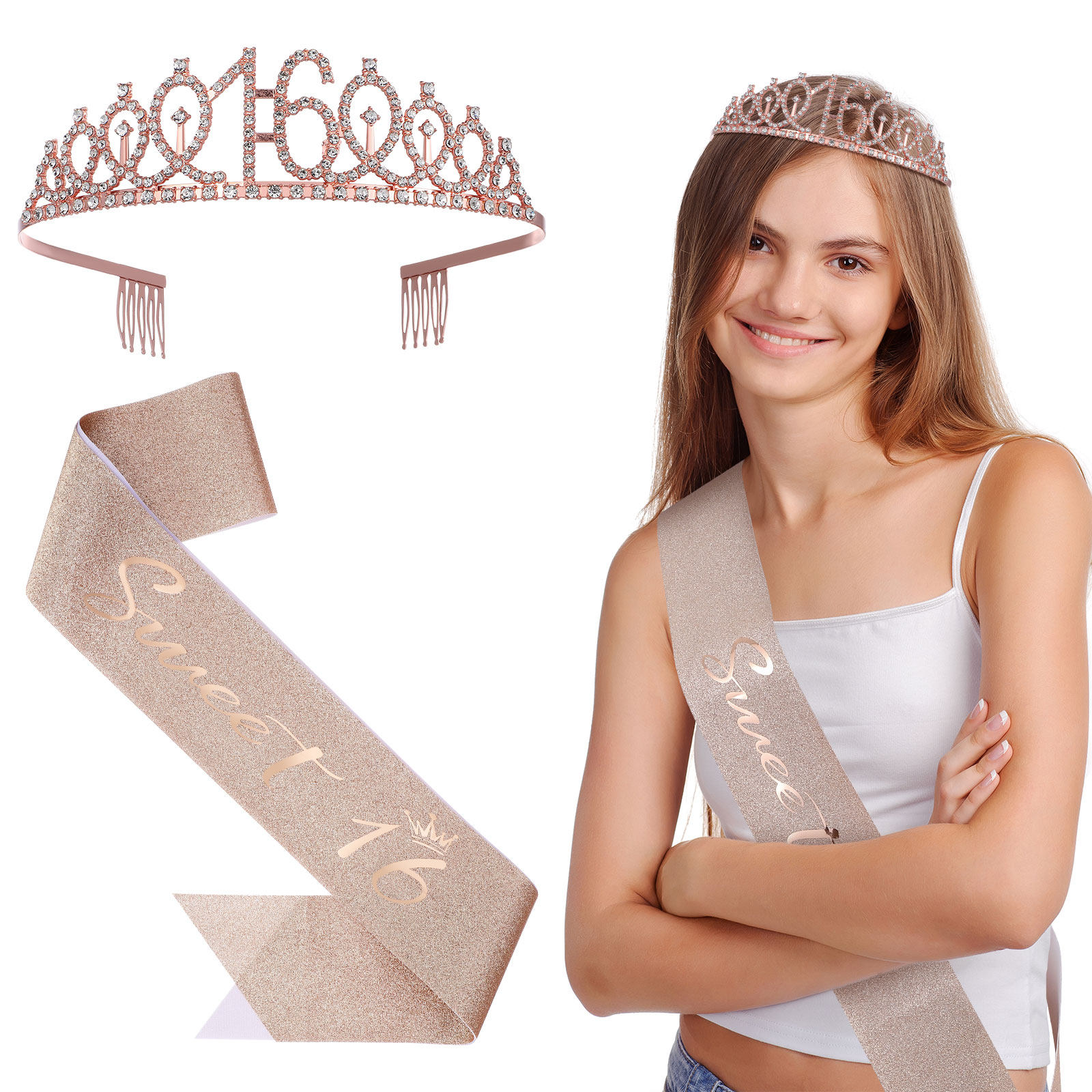 Birthday Sash Glitter - 1Set Glinsterende Verjaardagstiara Hoofdband en Stijlvolle