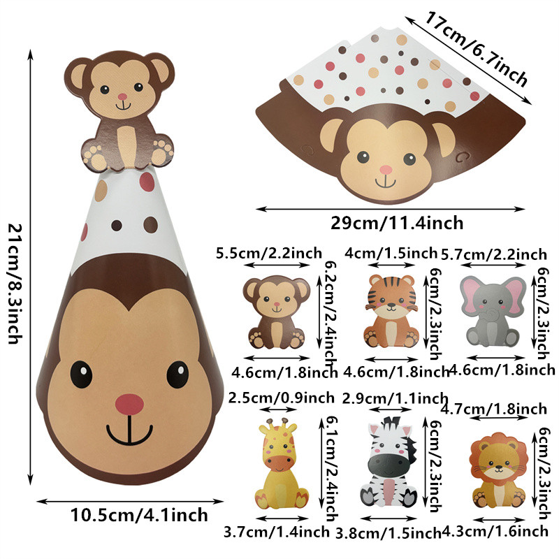 6 stuks jungle dieren papieren - Party Hat Cone recensie en prijs